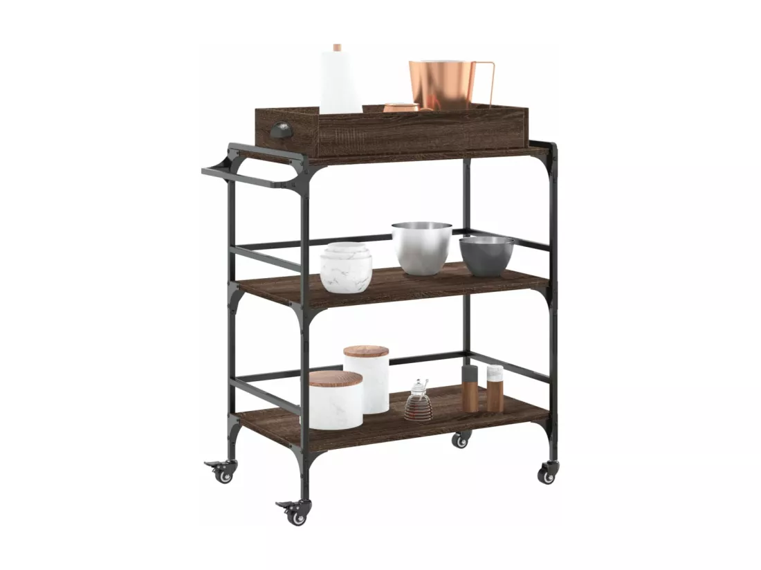 Chariot de cuisine chêne marron 81,5x41x92,5 cm bois ingénierie