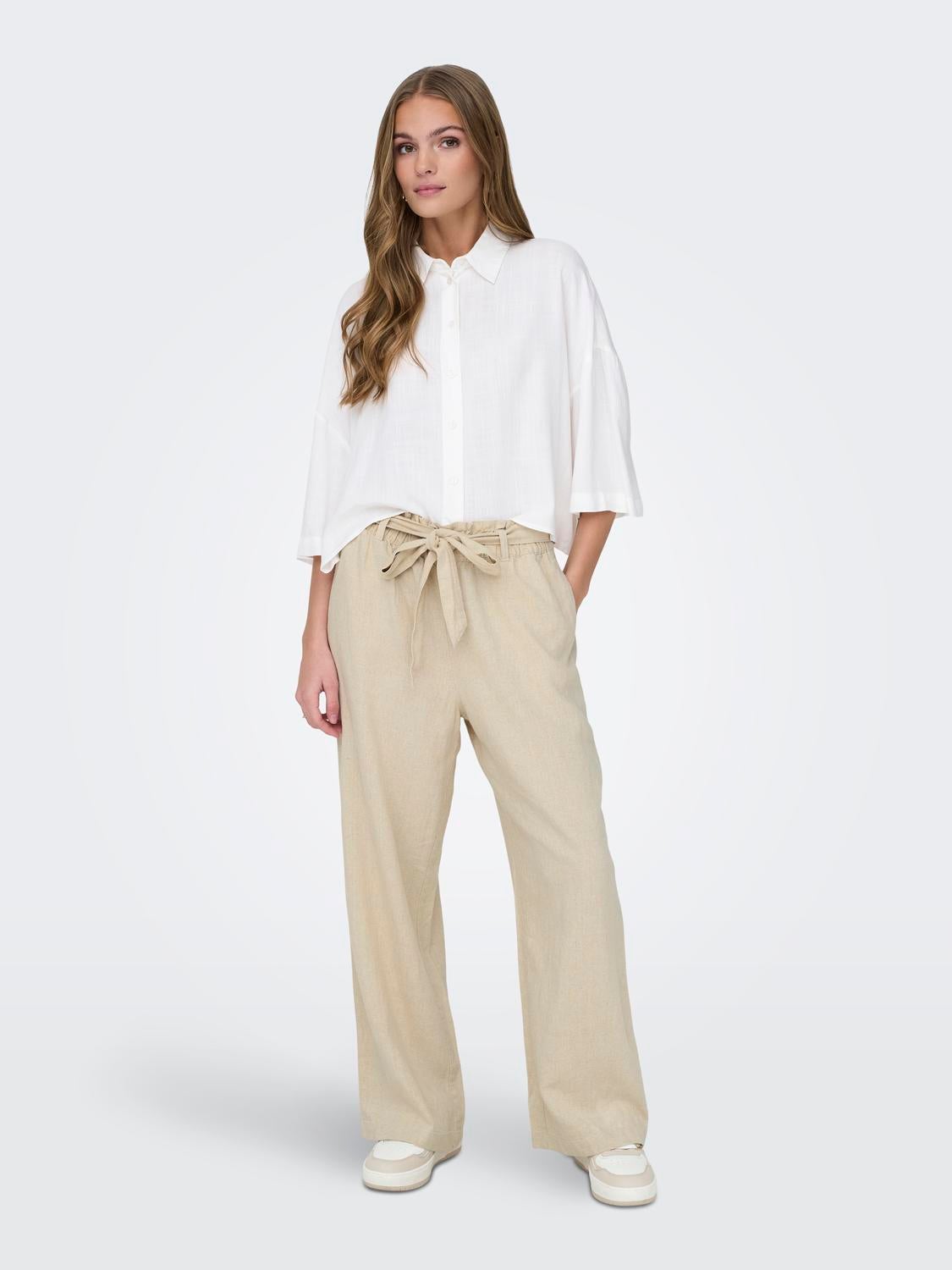 JDYSAY Mittlere Taille Locker geschnitten Hose Oatmeal