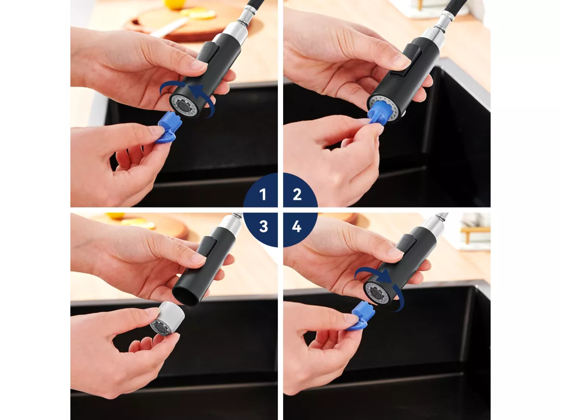 Mitigeur de Cuisine Noir avec Douchette Extractible Rotatif à 360 ° en Acier Inoxydable Robinet Cuisine d'Évier 2 Fonctions Mélangeur deCuisine