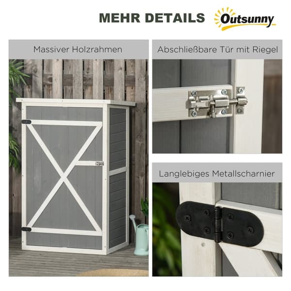 Hagebod redskapsbod hyller gran sort + grå + hvit 75x56x115cm