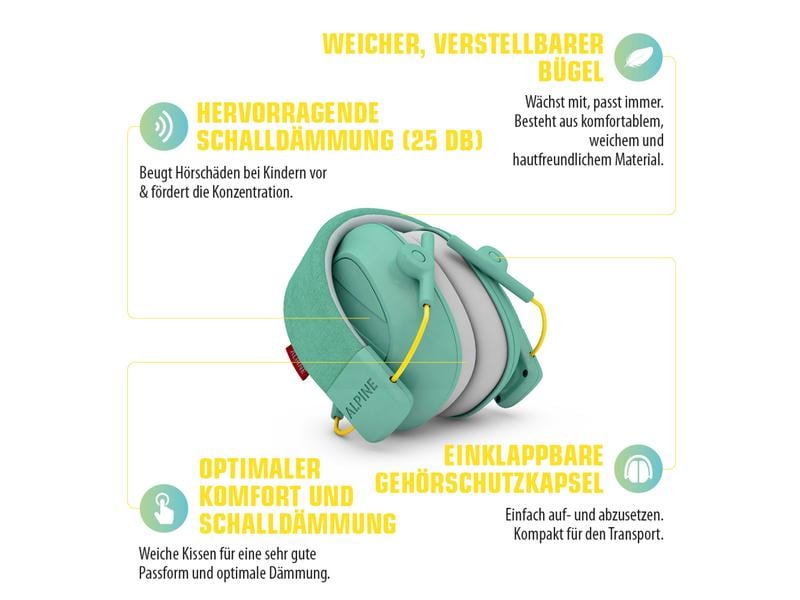 Alpine Gehörschutz Muffy Kids Mint Hochwertige Kapselgehörschützer für Kinder