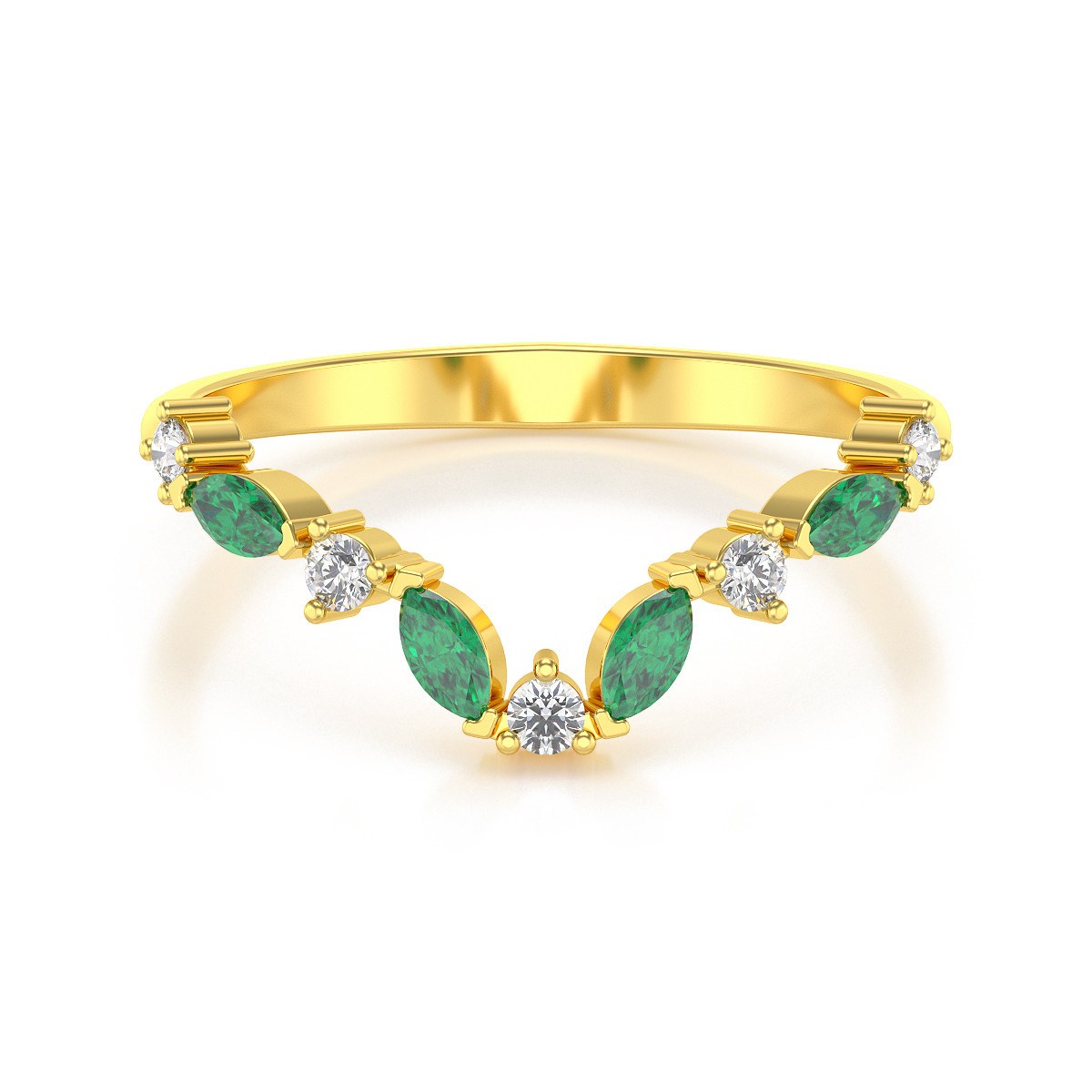 Bague ADEN Or 585 Jaune Emeraude et diamants 1.9grs