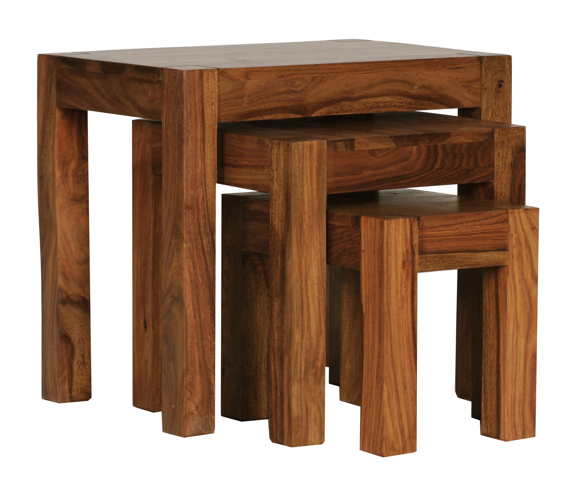 FineBuy Design Sheesham 3-teiliger Satz Beistell Tisch Massivholz Couchtisch