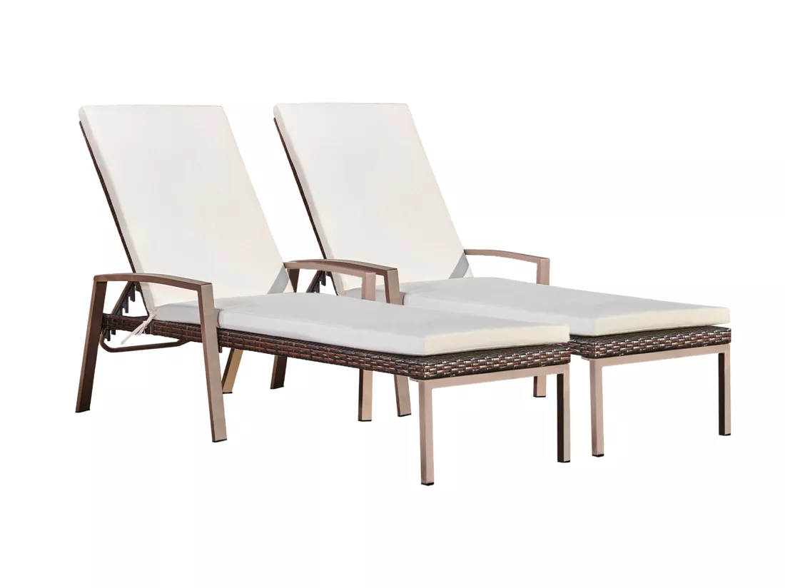 Chaises longues de jardin- lot de 2 matelas 6 positions effet rotin brun foncé