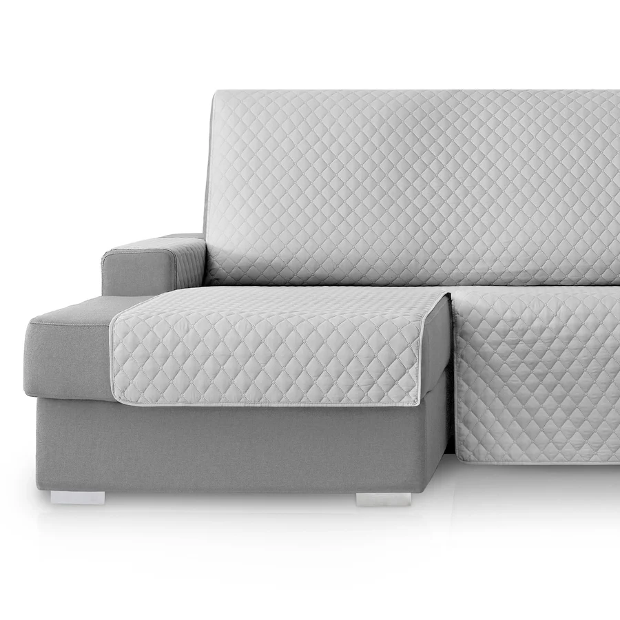 Capa protetora para sofá Vipalia com estampa de diamante. Cinza claro. Chaise longue esquerda de 240 cm.