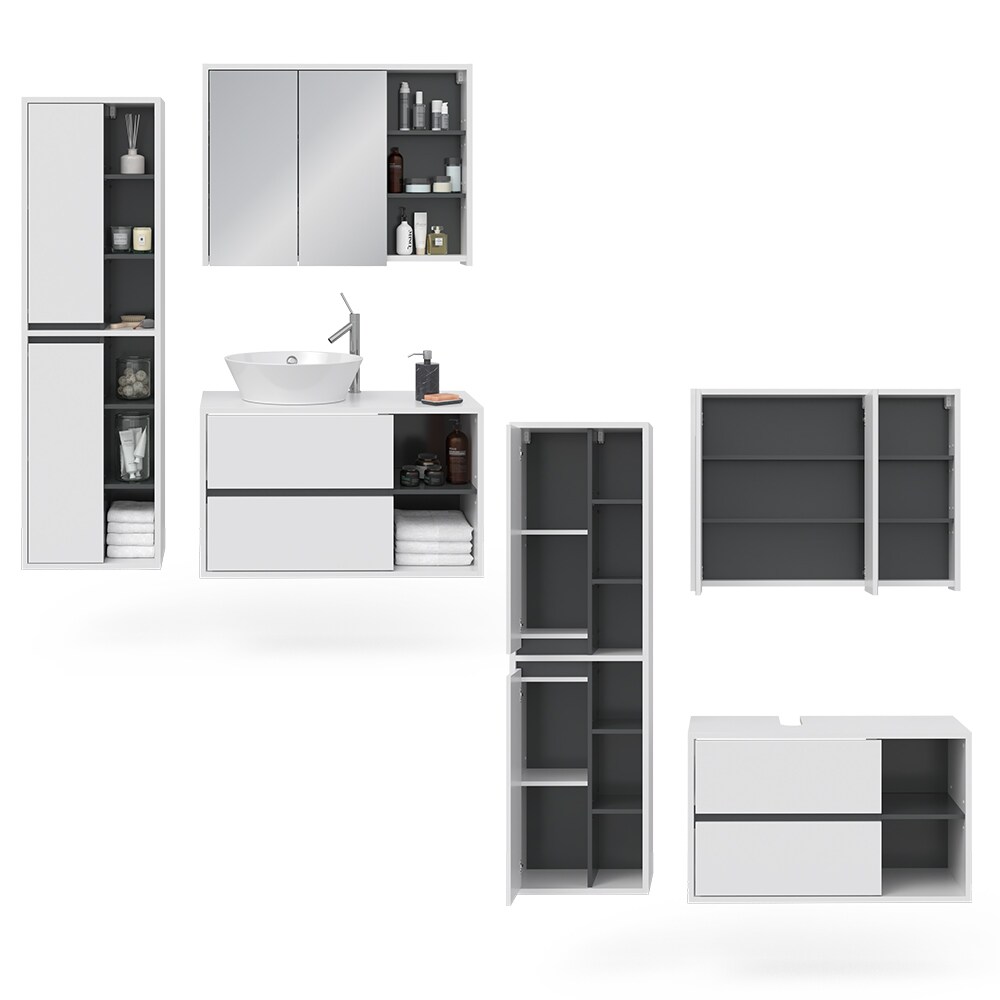 Vicco Badmöbel Set Viola Weiß Spiegelschrank Hochschrank Waschtischunterschrank