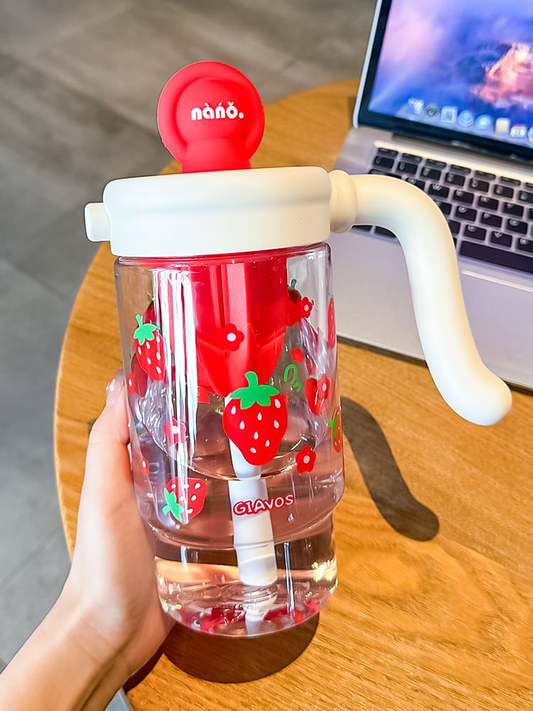 Choyce - Aardbeien plastic drinkfles met rietje
