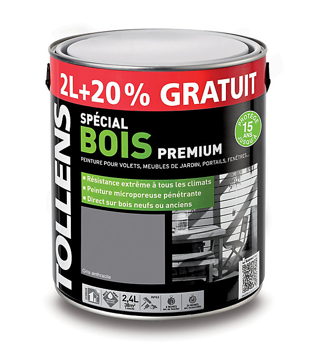 Peinture extérieure bois premium gris anthracite Tollens 2L + 20% gratuit