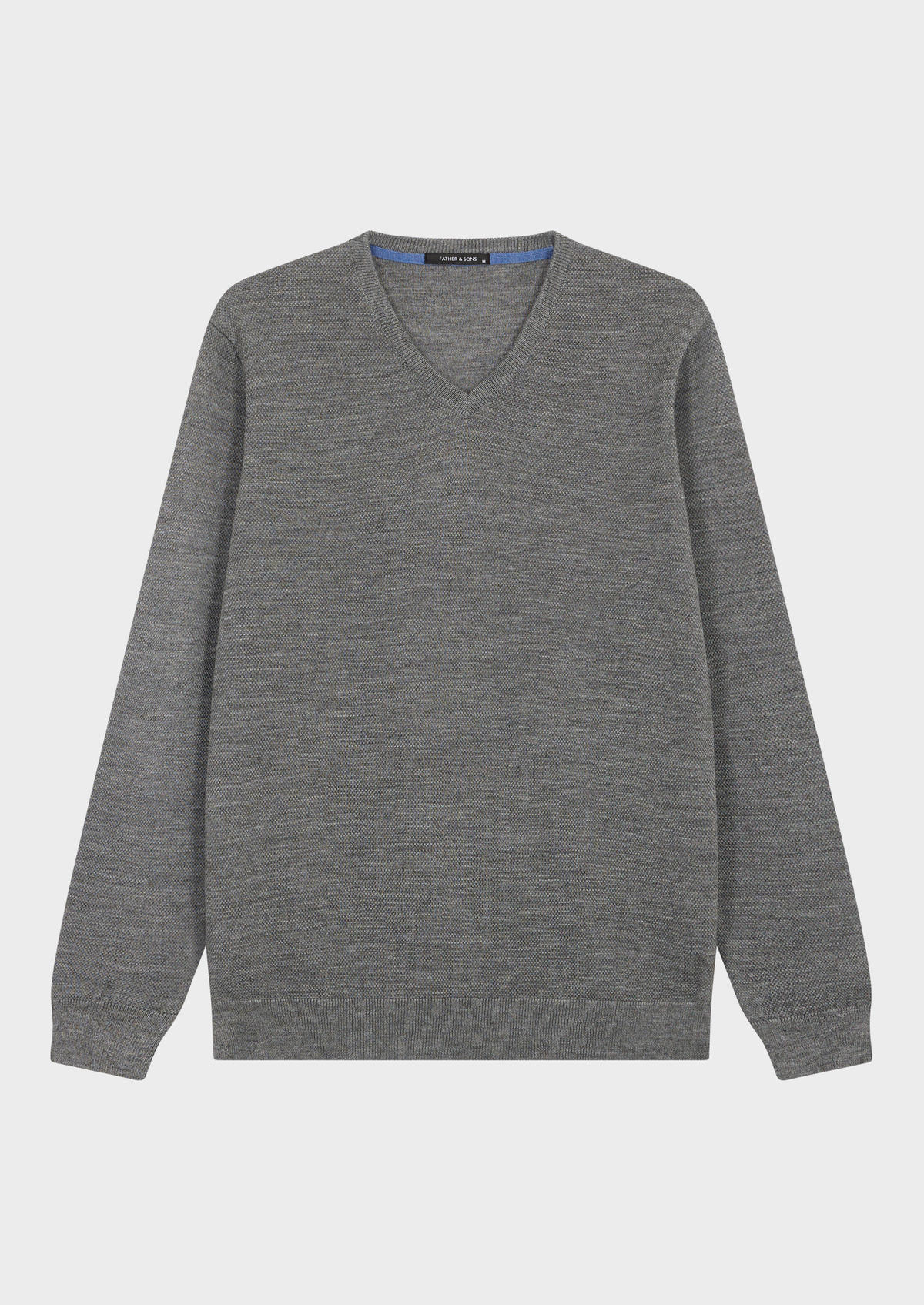 Pull col V en laine Mérinos mélangée unie gris clair