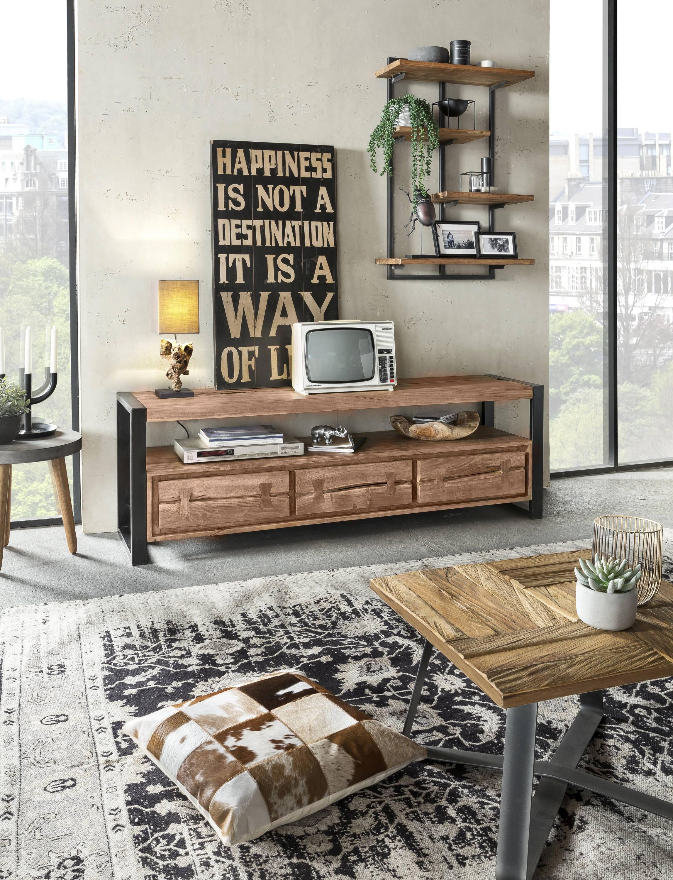 Lowboard Natural Akazie Kommode Sideboard TV Fernseher Hifi Wohnzimmer Schrank