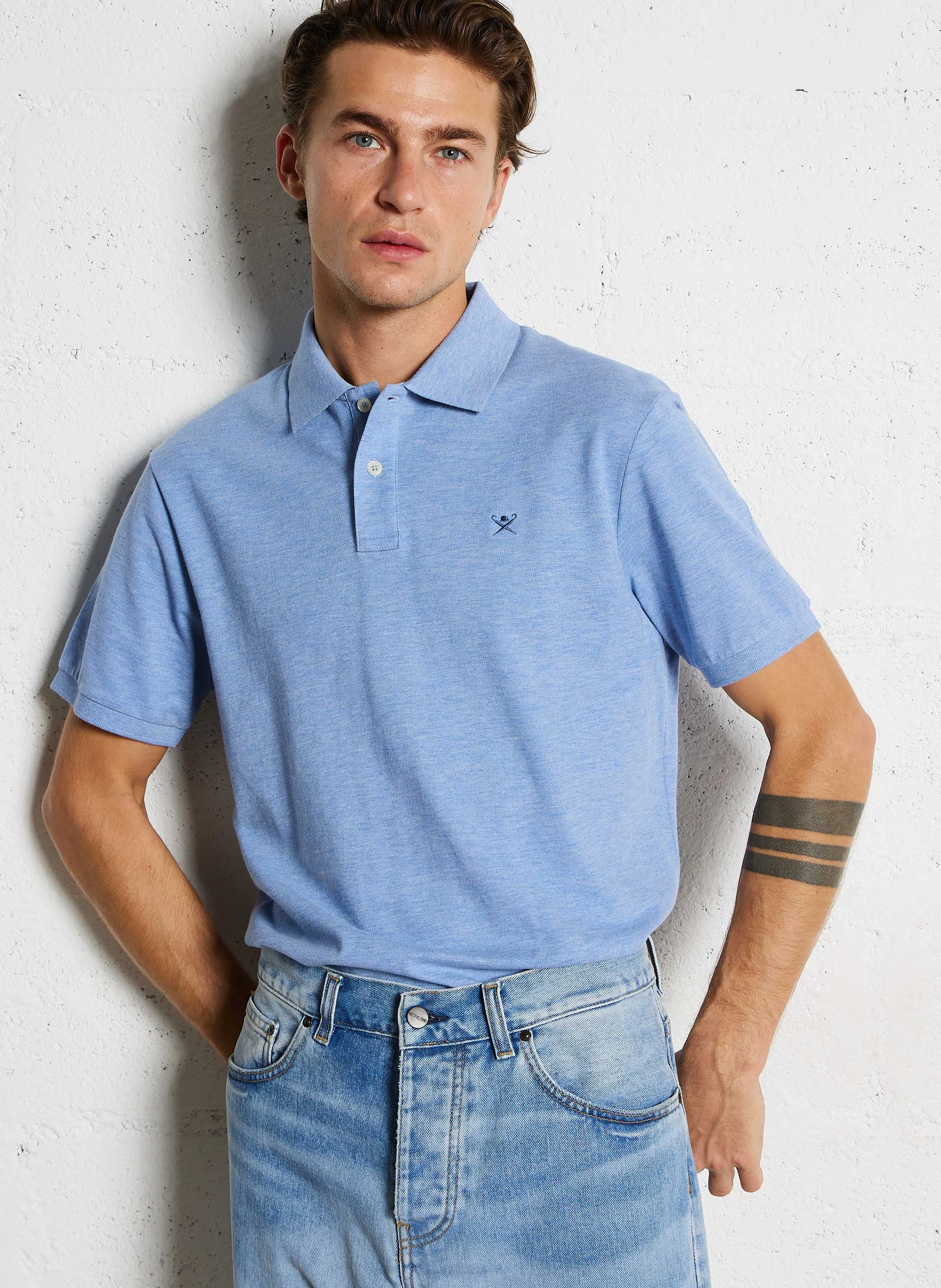 Polo slim-fit en coton piqué | Bleu