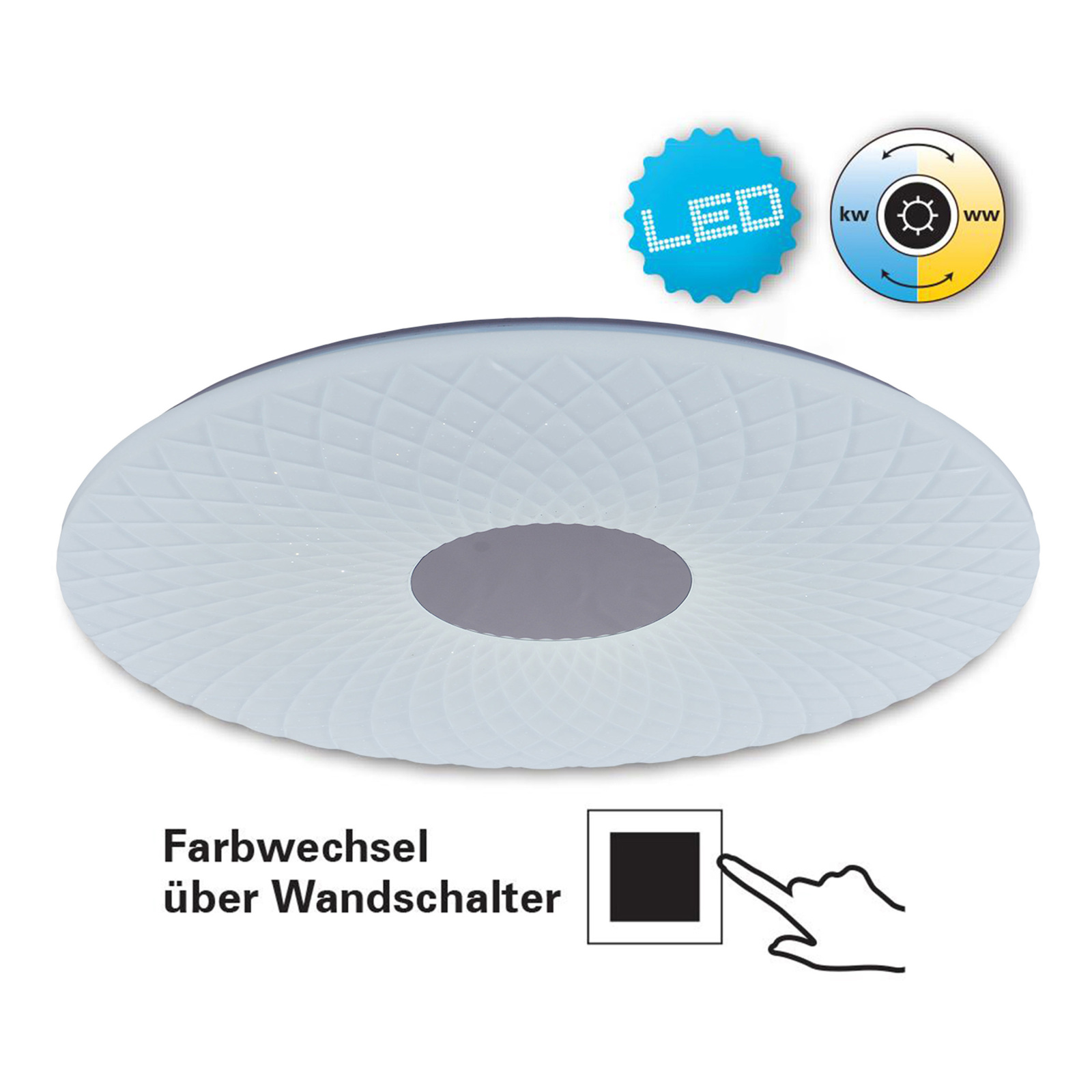 LED-Deckenleuchte PORTO - weiß - mit Kristalleffekt