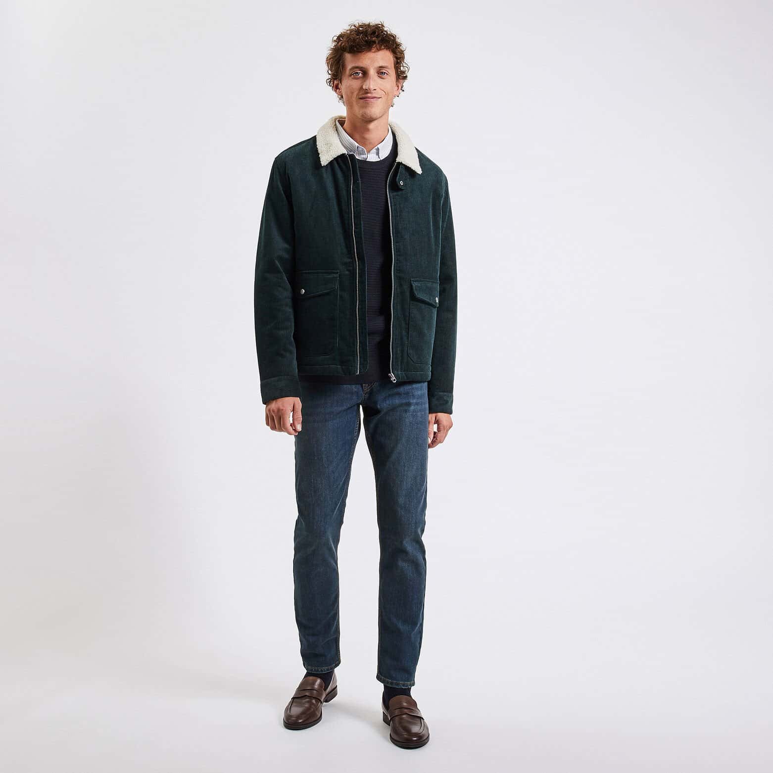 Jean straight 4 longueurs en coton et polyester re Bleu
