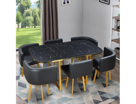 MENZZO - Ensemble table et chaises Table et chaises oslo xl or effet marbre noir et simili noir