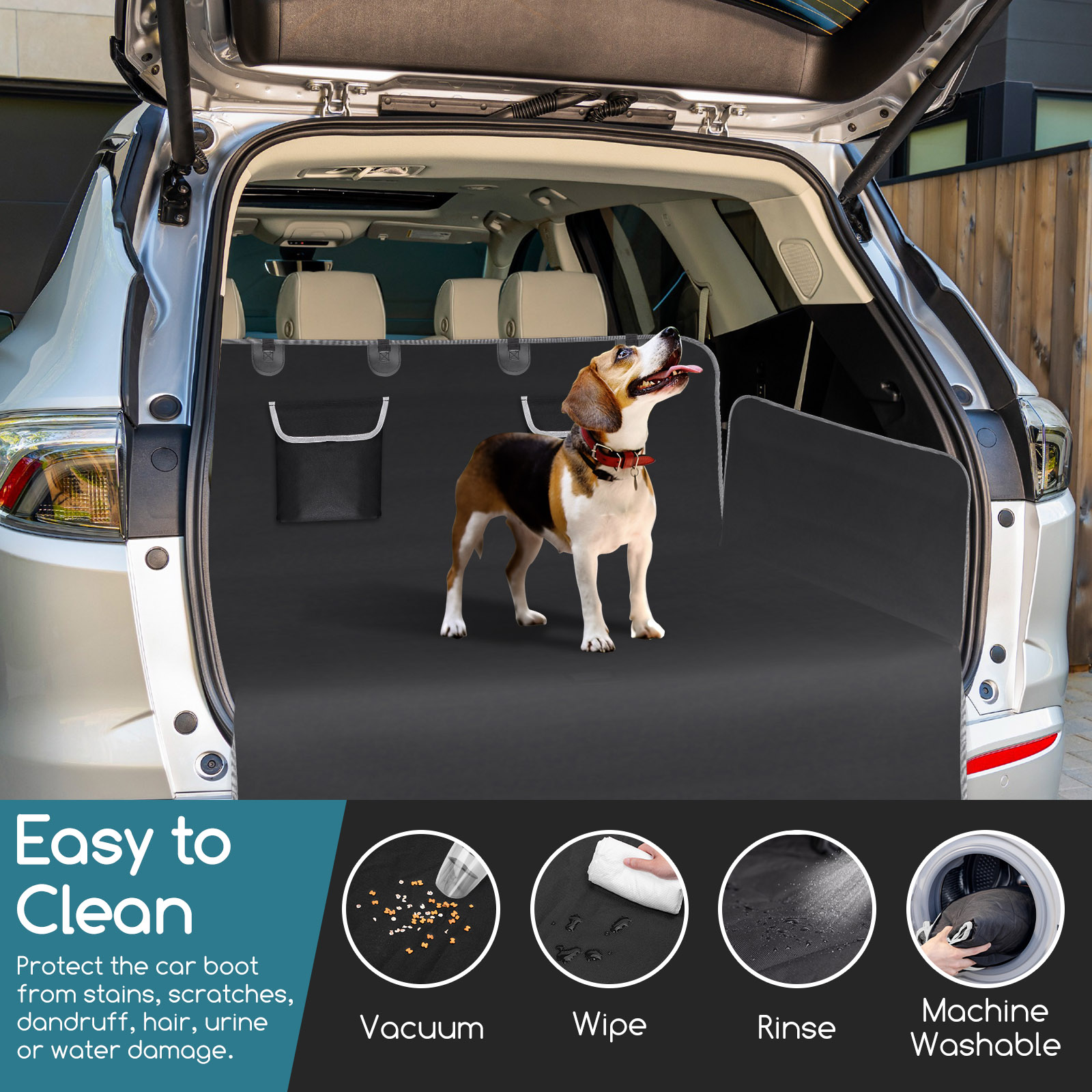 Capa protetora Nobleza para banco de carro para cães, 185 x 105 cm, capa universal para porta-malas de carro para cães, capa para banco de carro para cães com 2 bolsos de armazenamento e abas de proteção, impermeável e resistente a manchas.