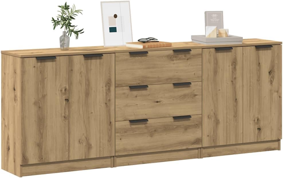 vidaXL Sideboards 3 STK. Artisan-Eiche 60x30x70 cm Holzwerkstoff, Buffetschrank, Küchenschrank, Wohnzimmerschrank, Schrank, Flurschrank