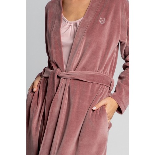 Lalupa - LA009 Bata de terciopelo con cinturón de corbata - crepe rosa