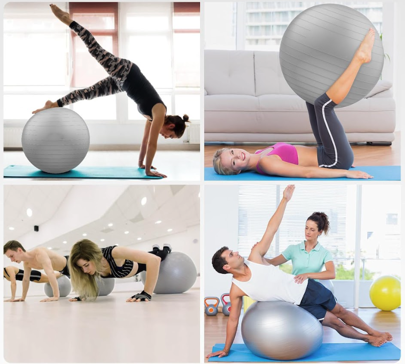 (Ø75cm) Robuster Gymnastikball Sitzball für Yoga / Pilates / Crossfit mit Luftpumpe bis 300kg - Silber