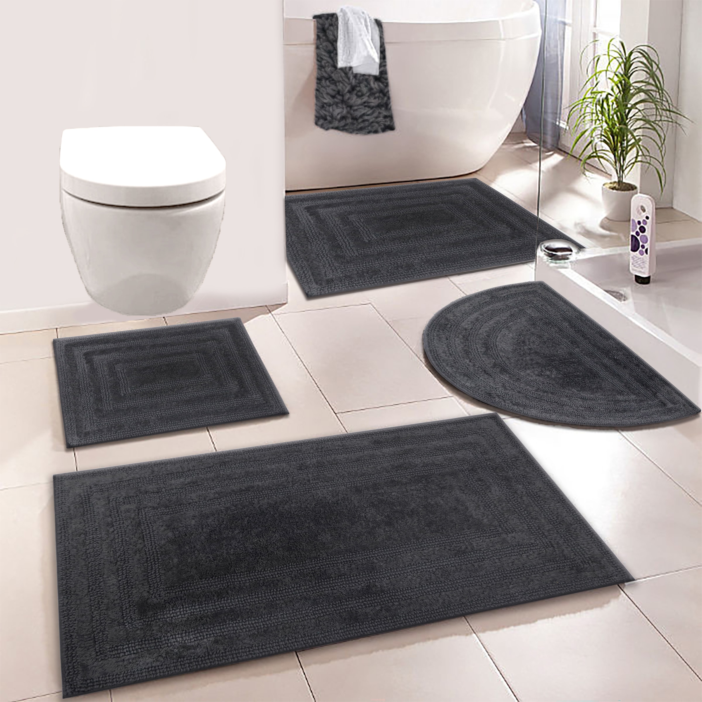 my home Badematte »Inga, Rahmen, Badvorleger, Badezimmer Teppich« Höhe 18 mm beidseitig nutzbar | fussbodenheizungsgeeignet | strapazierfähig 100% Baumwolle, Hoch-Tief-Effekt, weich, trocknergeeignet