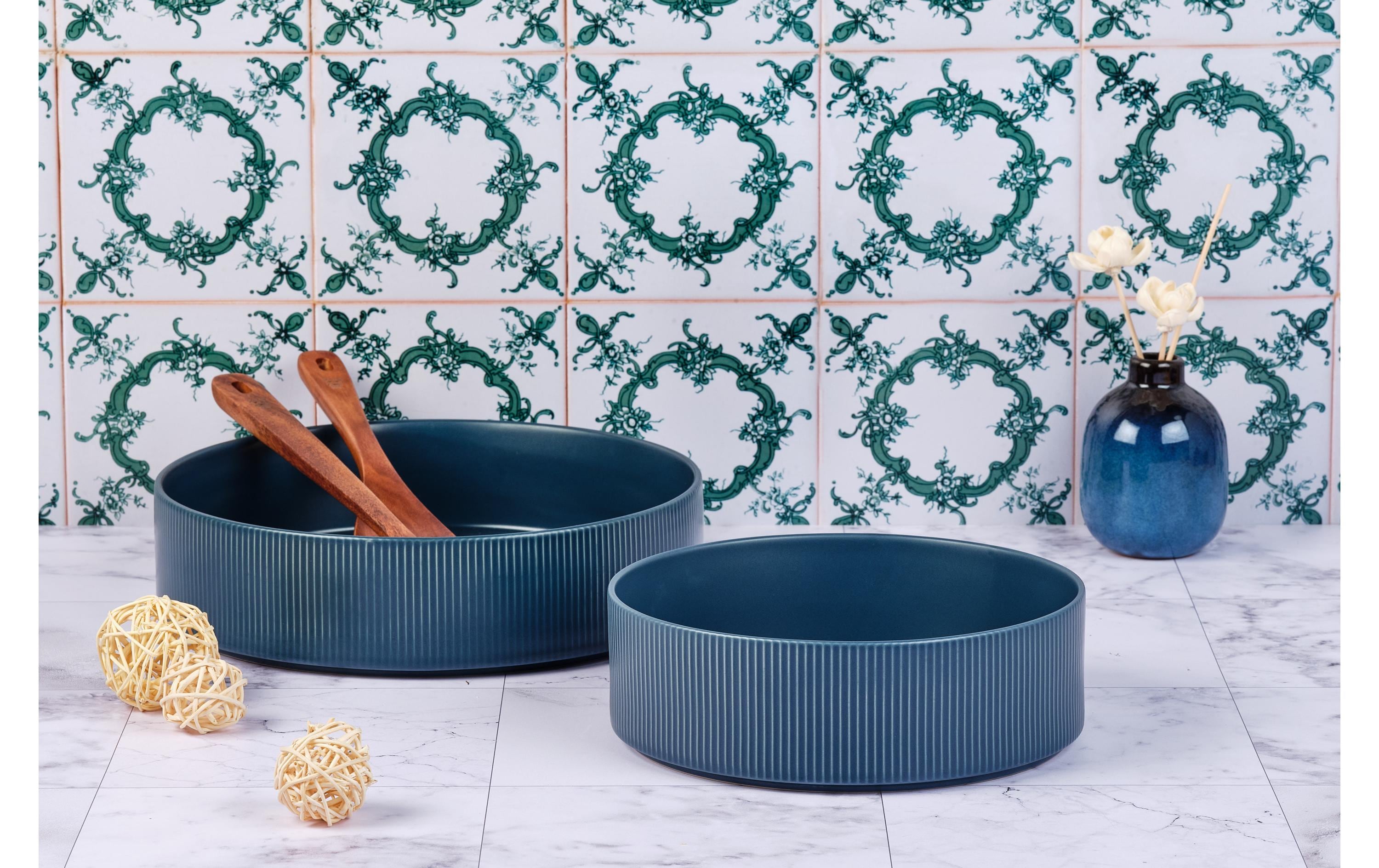 Salatschüssel Scandi Ø 21.5 cm + Ø 27.5 cm, MarineblauServierschüsseln aus recyceltem Steinzeug