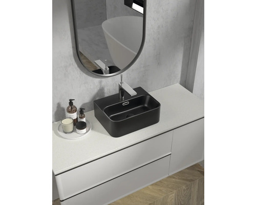 Jungborn THREE wastafel, 39 x 30 cm, matzwart, inclusief keramische afvoerplug