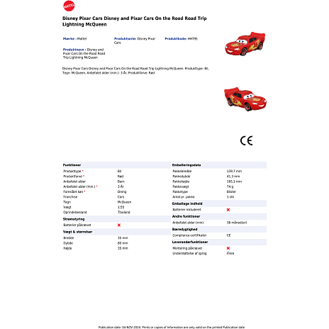 Disney Pixar Cars 3, 1 stk. legetøjsbil