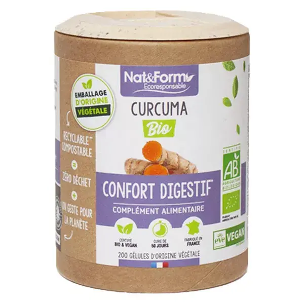 Cúrcuma orgânica ecológica Nat & Form, 200 cápsulas
