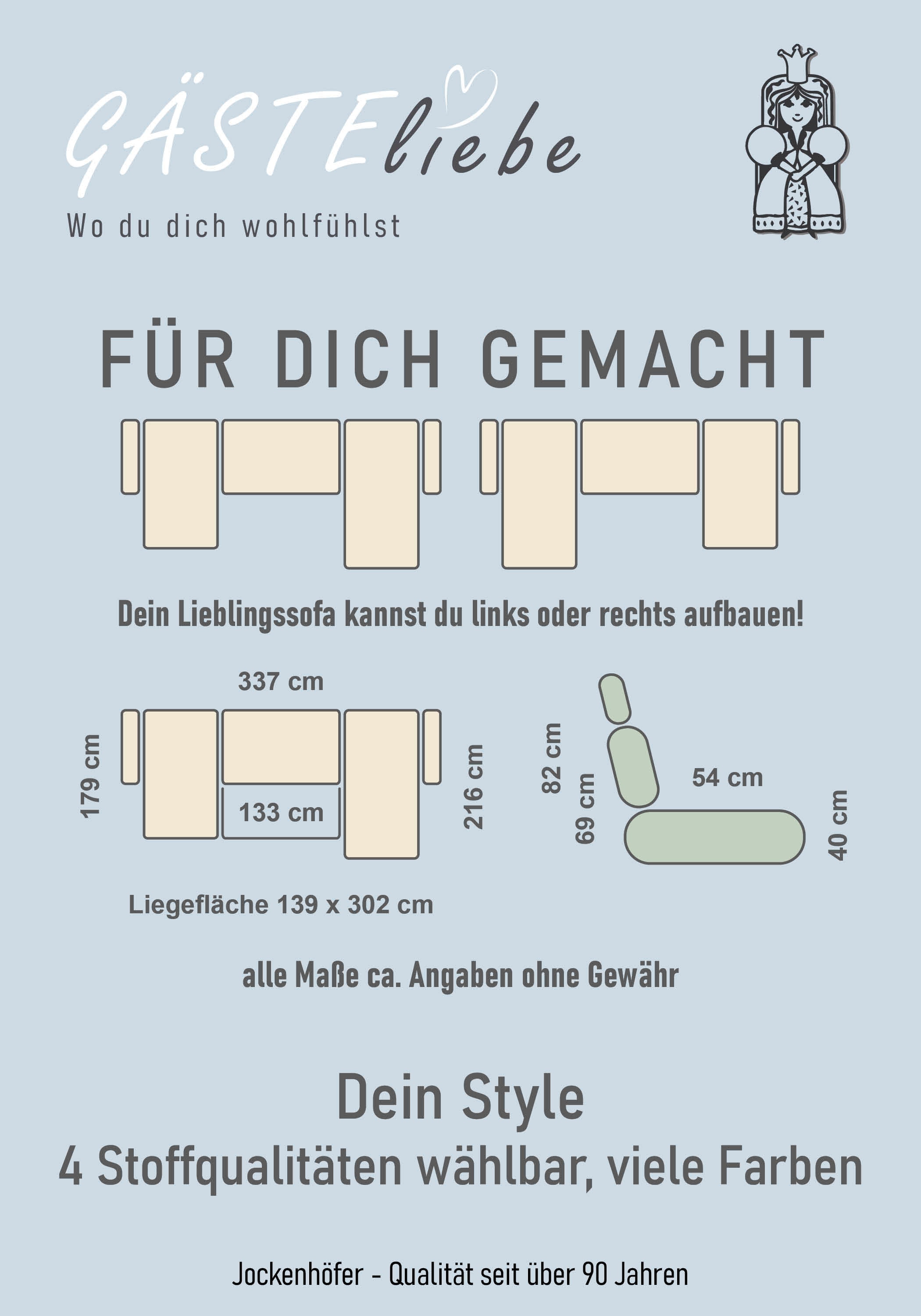 Jockenhöfer Gruppe Wohnlandschaft »Orlando U-Form, B: 337 cm« mit Bettfunktion, Bettkasten, 2 Kopfstützen & 2 Zierkissen, Federkern