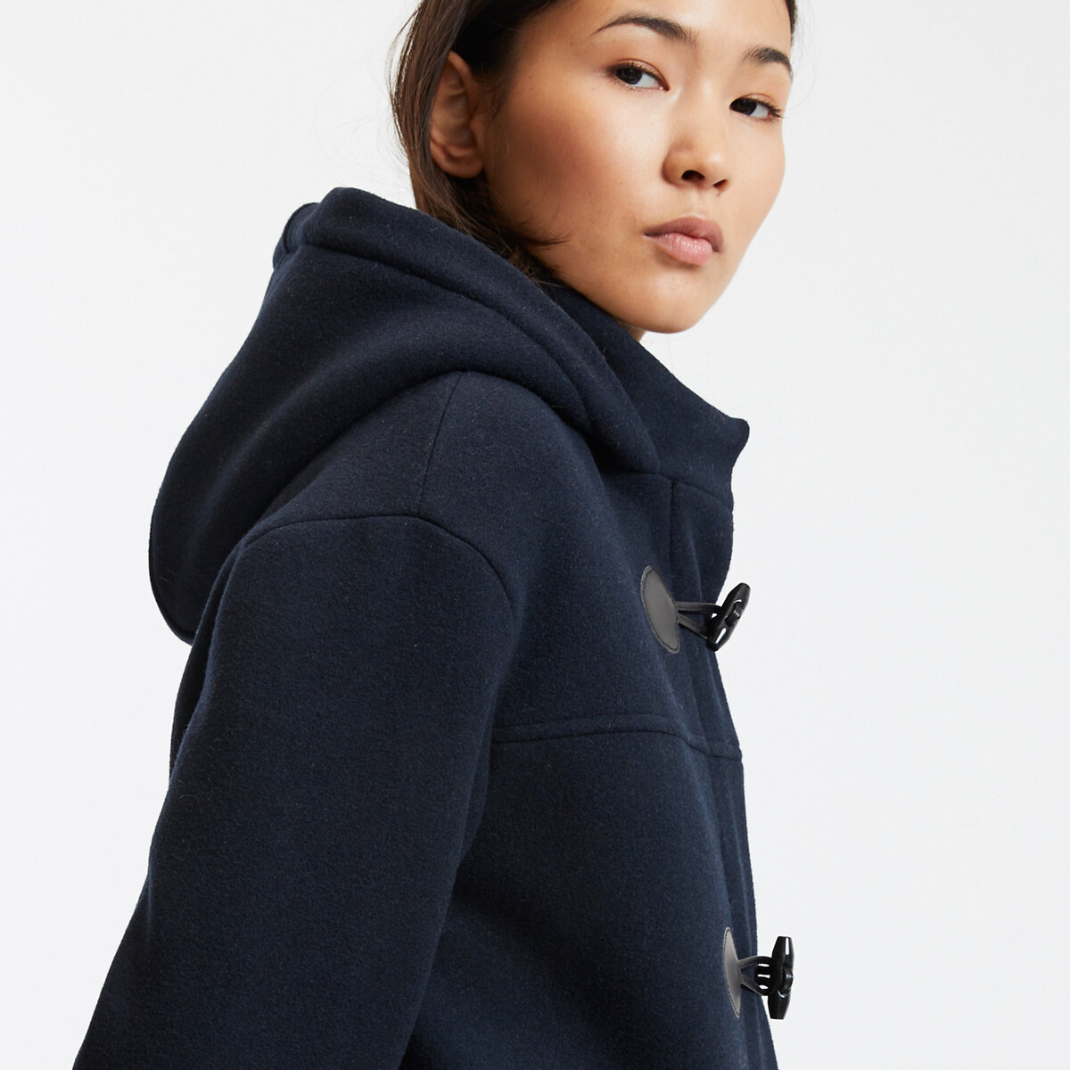 COLEÇÕES LA REDOUTE<br>Casaco curto de lã com capuz fixo, perfeito para o inverno
