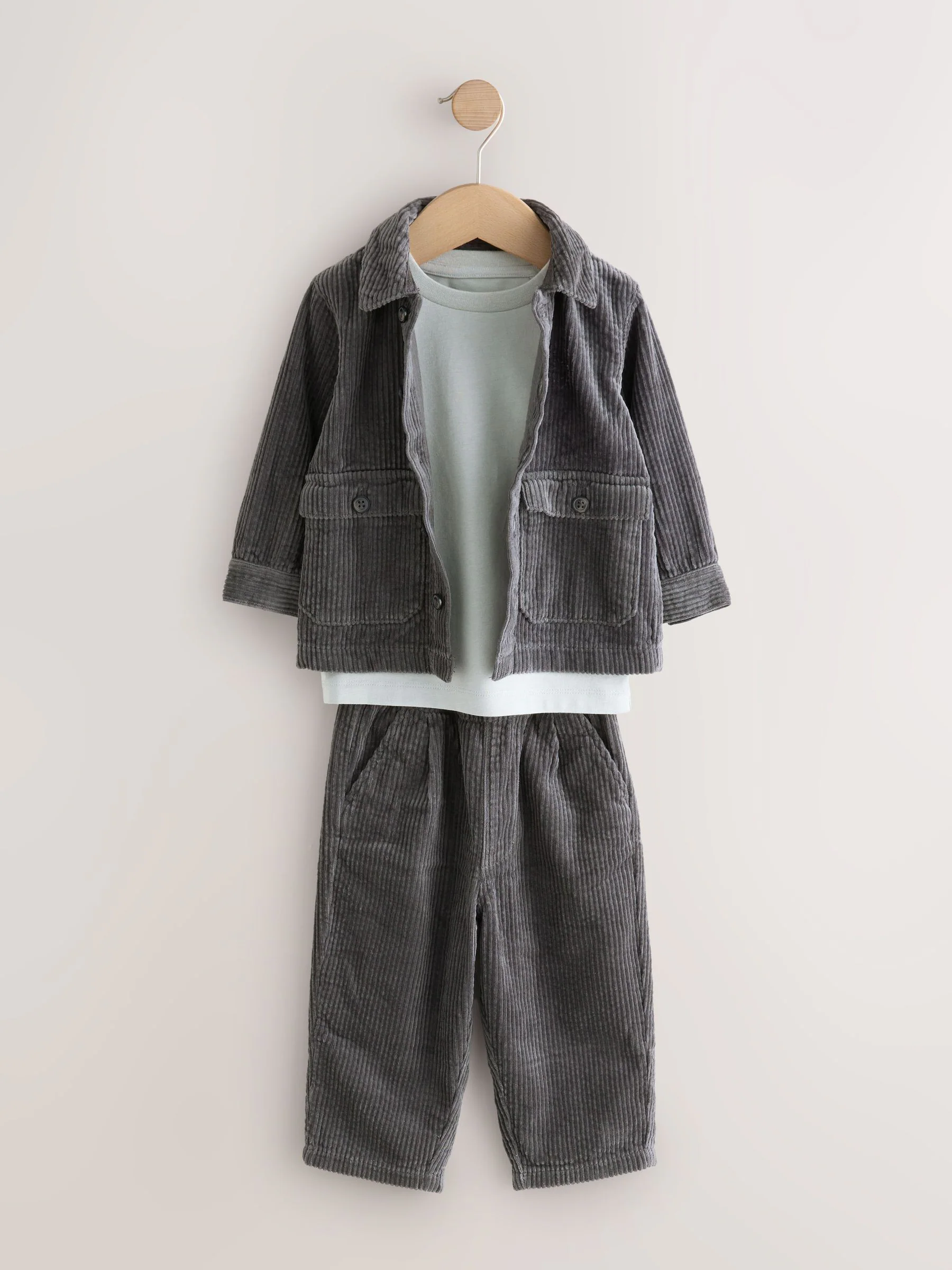 Antraciet - Set van T-shirt en Broeken van getextureerd corduroy Overshirt (3mnd-7jr)