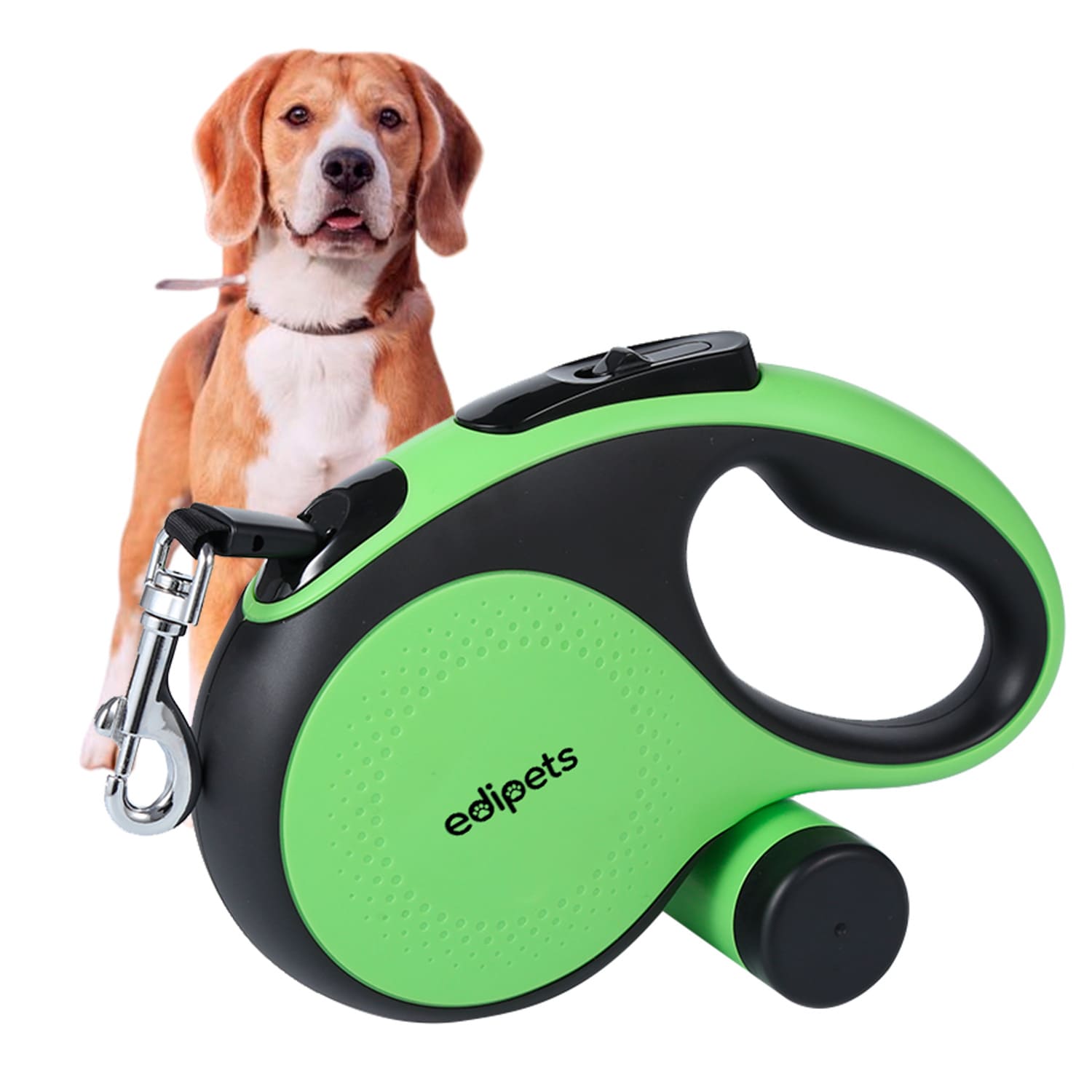 Guia ajustável e extensível para cães da Edipets, na cor verde.