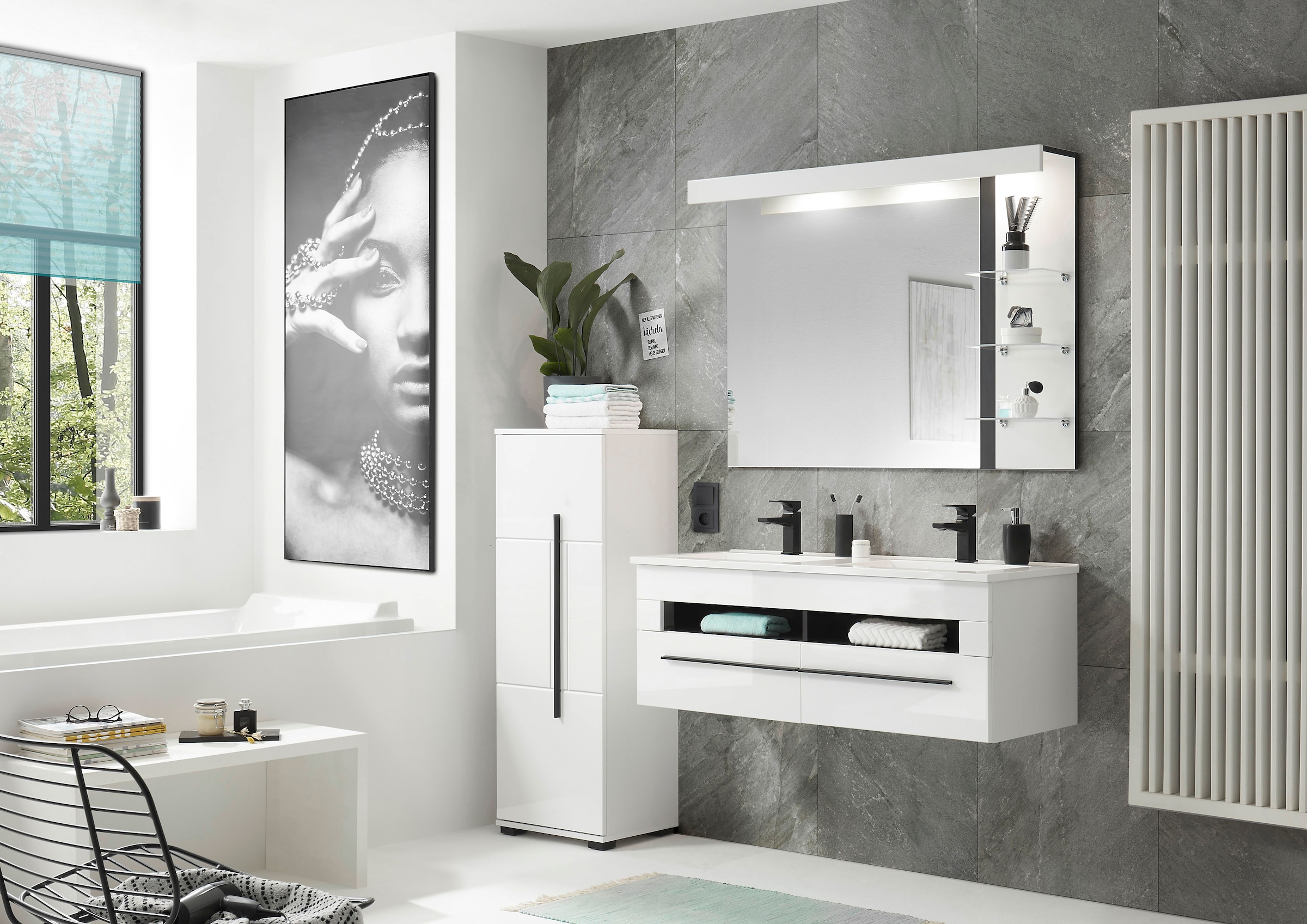 INOSIGN Waschtisch »Cantara, Waschtisch inkl. Waschbecken, modernes Design« mit schwarzen Griffen, ausreichend Stauraum