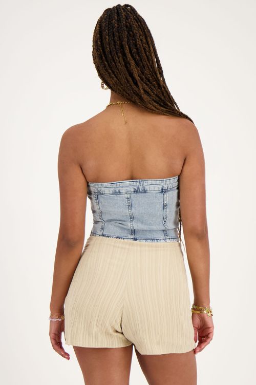 Denim corset top met parels