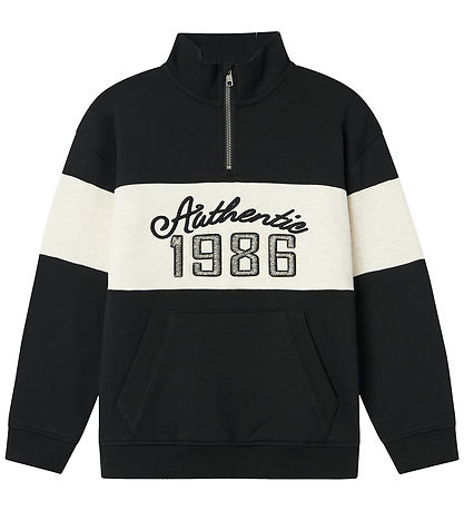 Name It Sweatshirt - NkmReta Half Zip - Blåck/Peyote Melange