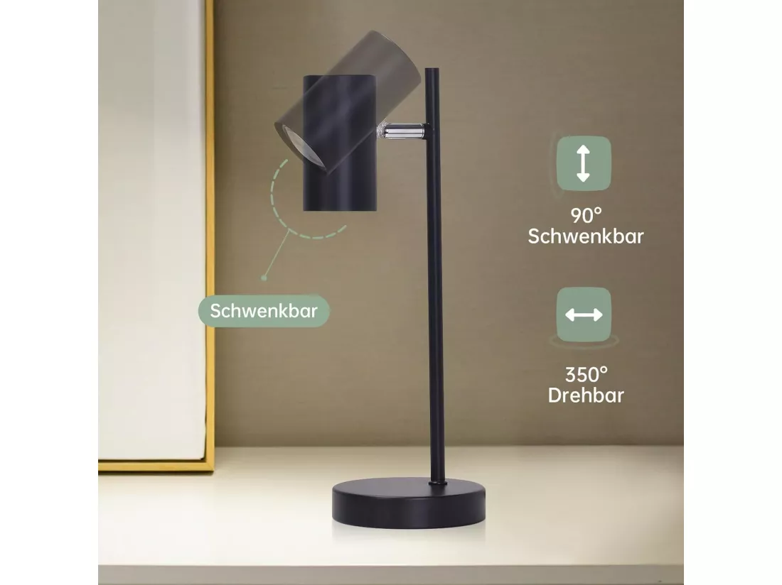 NETTLIFE lampe de chevet lampe de table noire salon pivotante 350° GU10 métal bureau