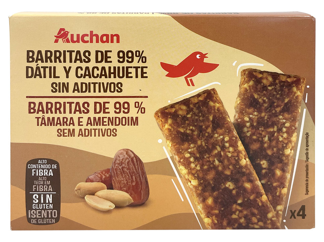 BARRITA AUCHAN TÂMARA E AMENDOIM 4 UNIDADES 120G