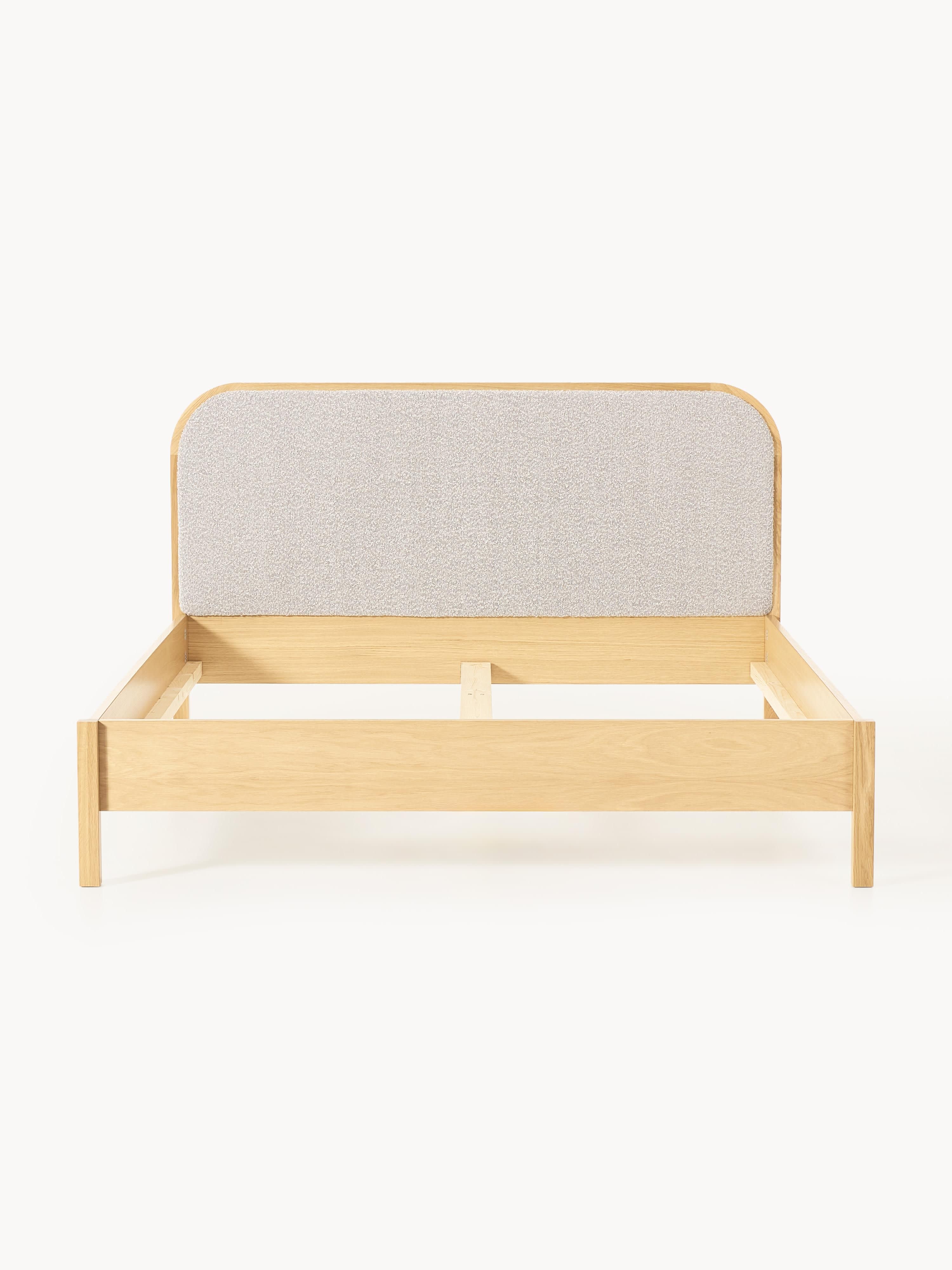 Houten bed Jones met hoofdeinde van bouclé