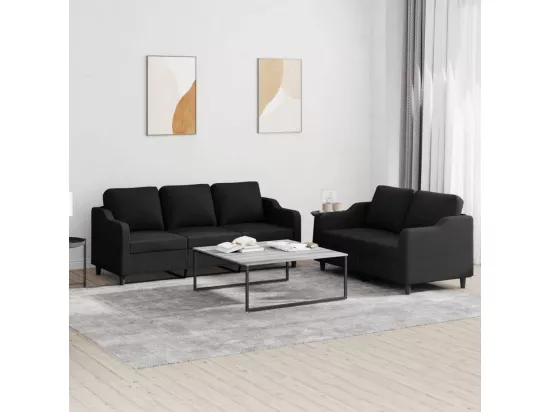 Ensemble de canapés 2 pcs avec coussins Noir Tissu