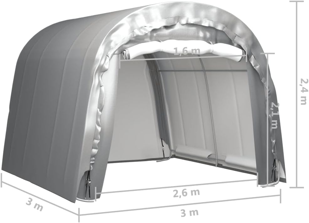 vidaXL Lagerzelt UV-beständig Industriezelt Zelthalle Weidezelt Zelt Zeltgarage Foliengarage Lagerhalle Unterstand 300x300cm Stahl Grau