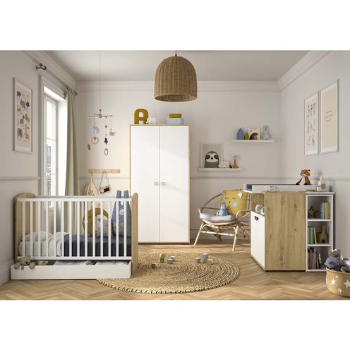 Chambre TRIO Lit 60 x 120 + Commode + Armoire Arthur - GALIPETTE