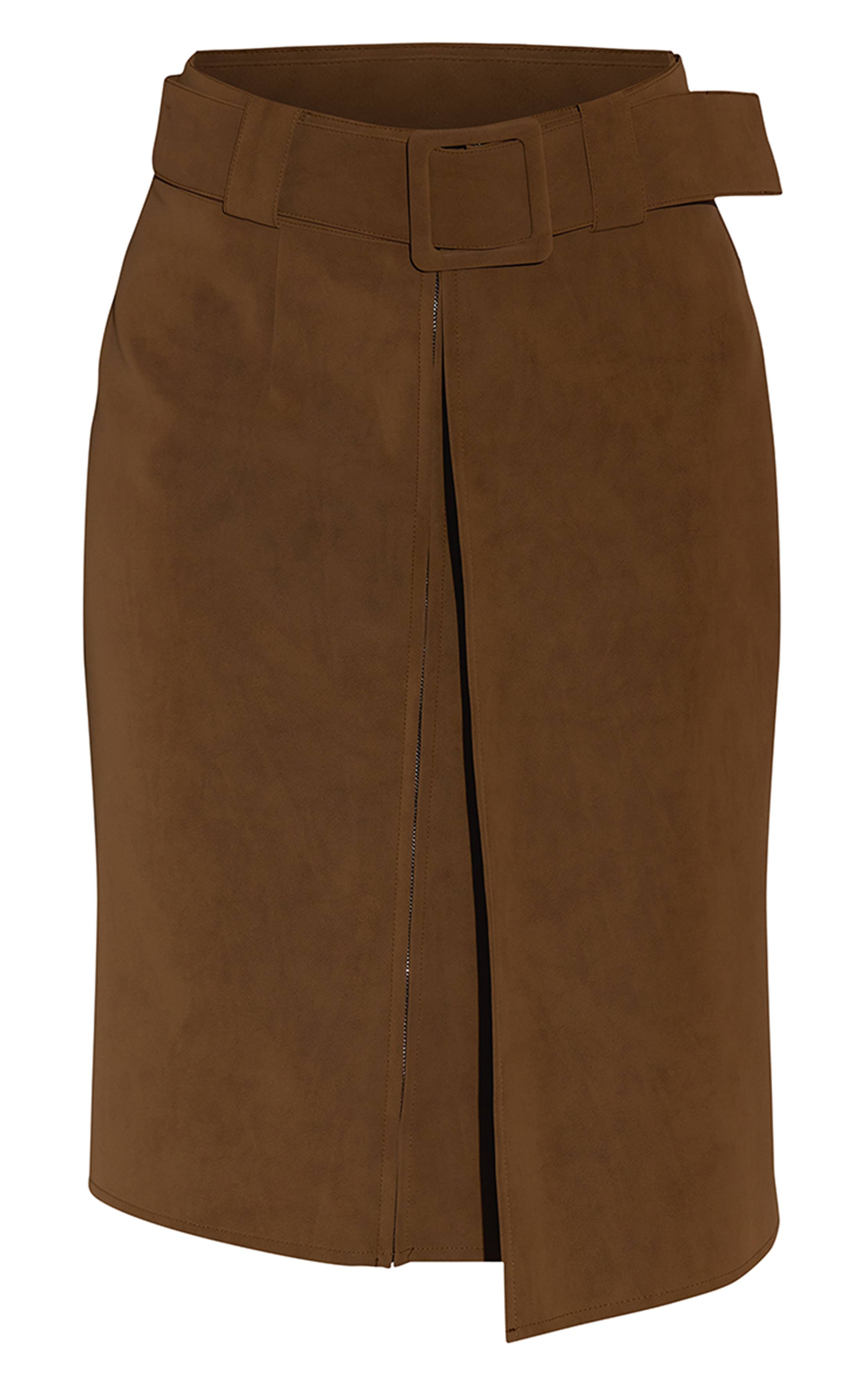Light Brown Jupe Midi En Synthétiquecuir Souple Avec Ceinture