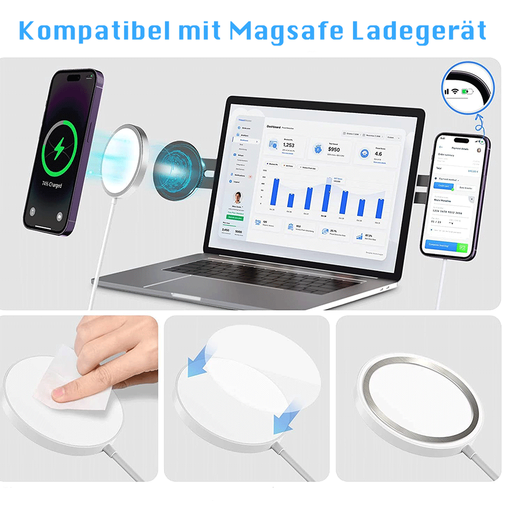 Selbstklebende Aluminium Laptop Erweiterung Magnetische Smartphone Webcam iPhone Halterung mit Magsafe inkl. Magnet Ring - Schwarz