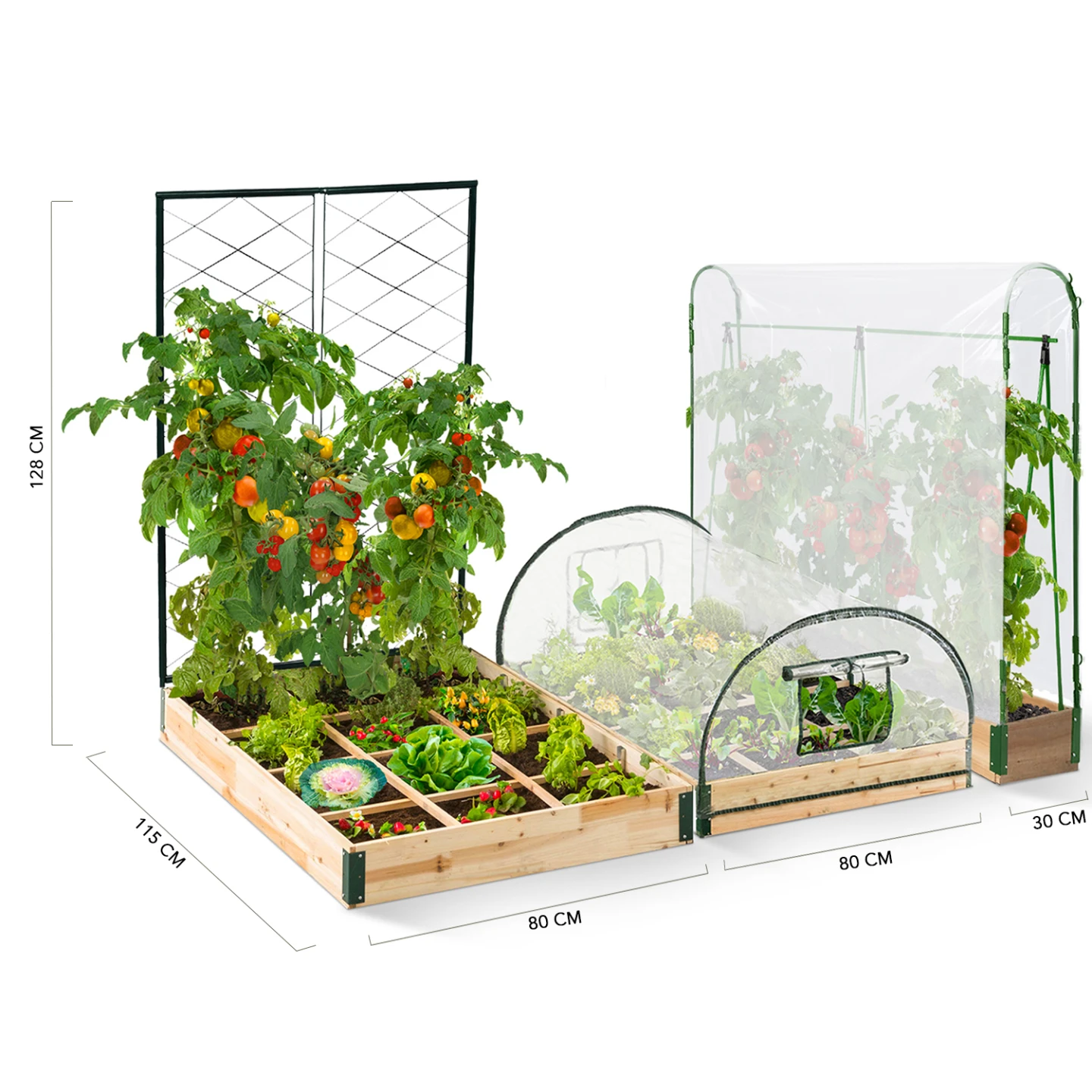 Kit complet 3 bacs modulables carrés potager et serre à tomates + treillis + housse