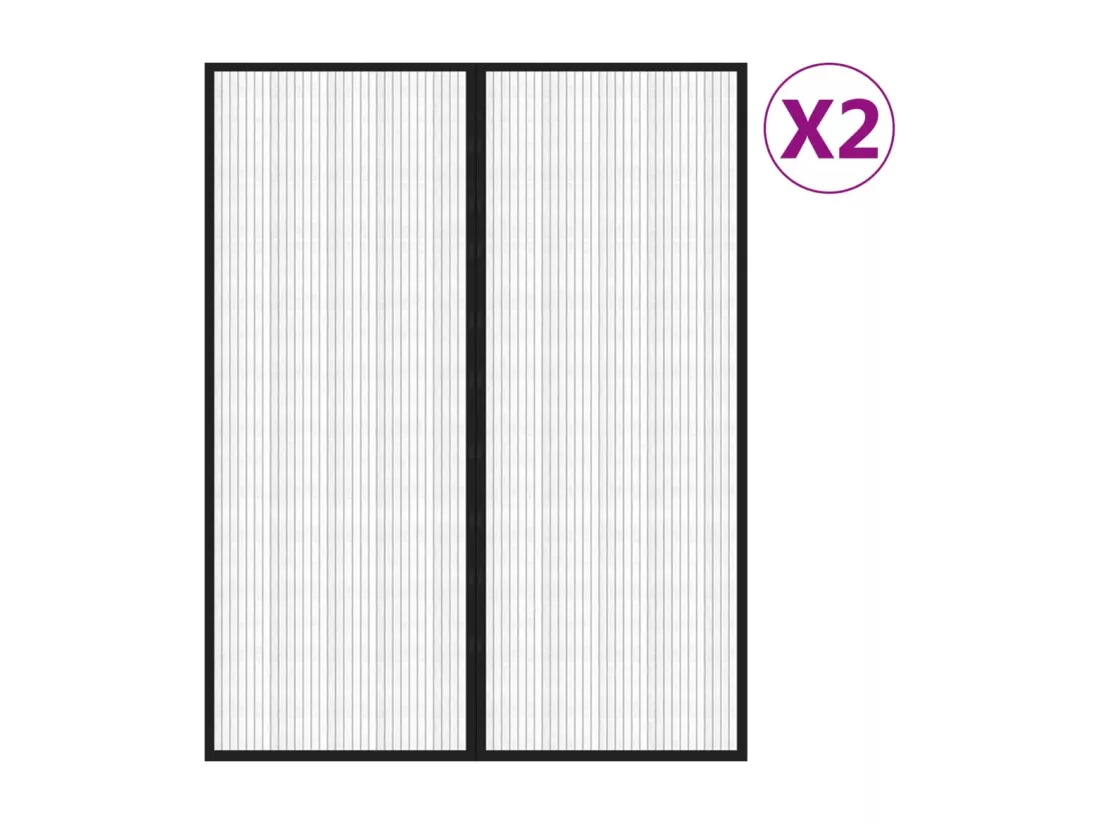 Rideaux de porte anti-insectes 2 pcs et aimants noir 230x160 cm