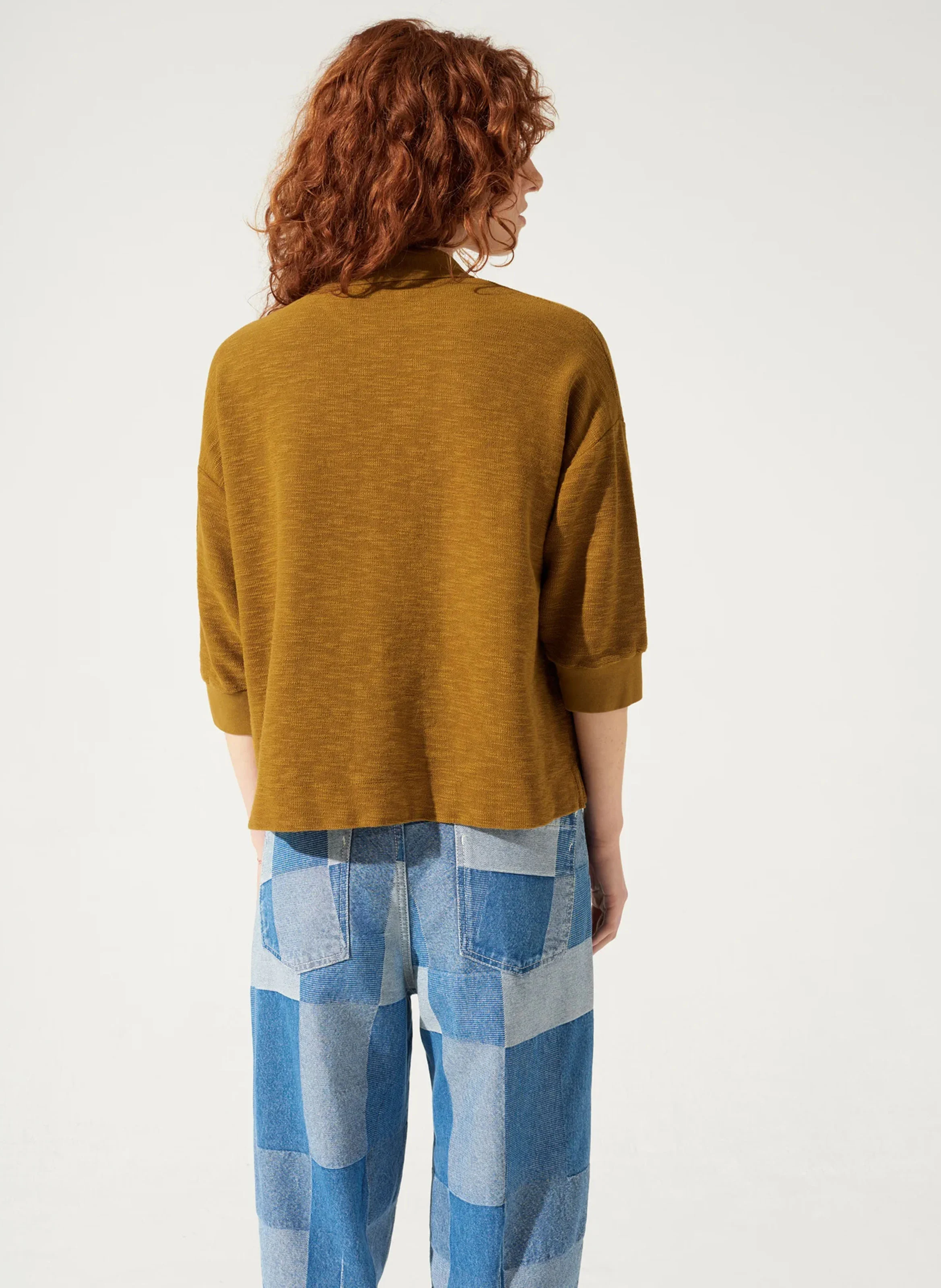 MARCIA - Polo oversized manches 3/4 en coton mélangé | Jaune