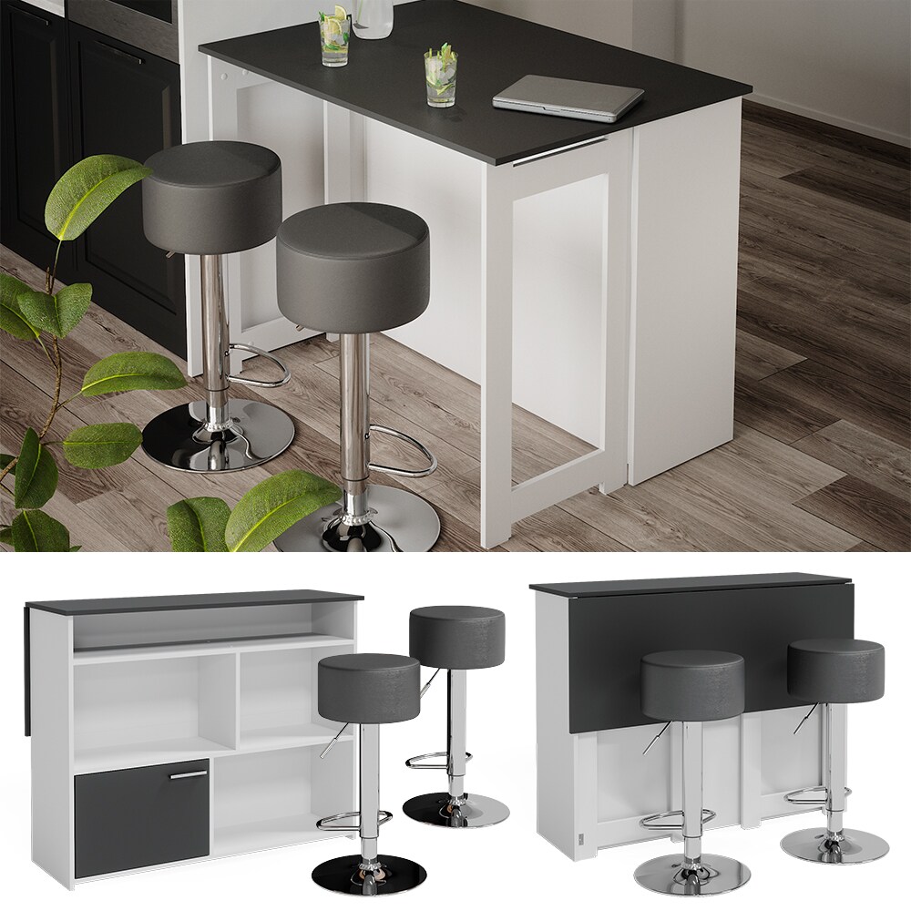 Vicco Bartisch Dominic Weiß Anthrazit 116 x 37 cm Barhocker Esszimmer Küche offene Fächer Tür