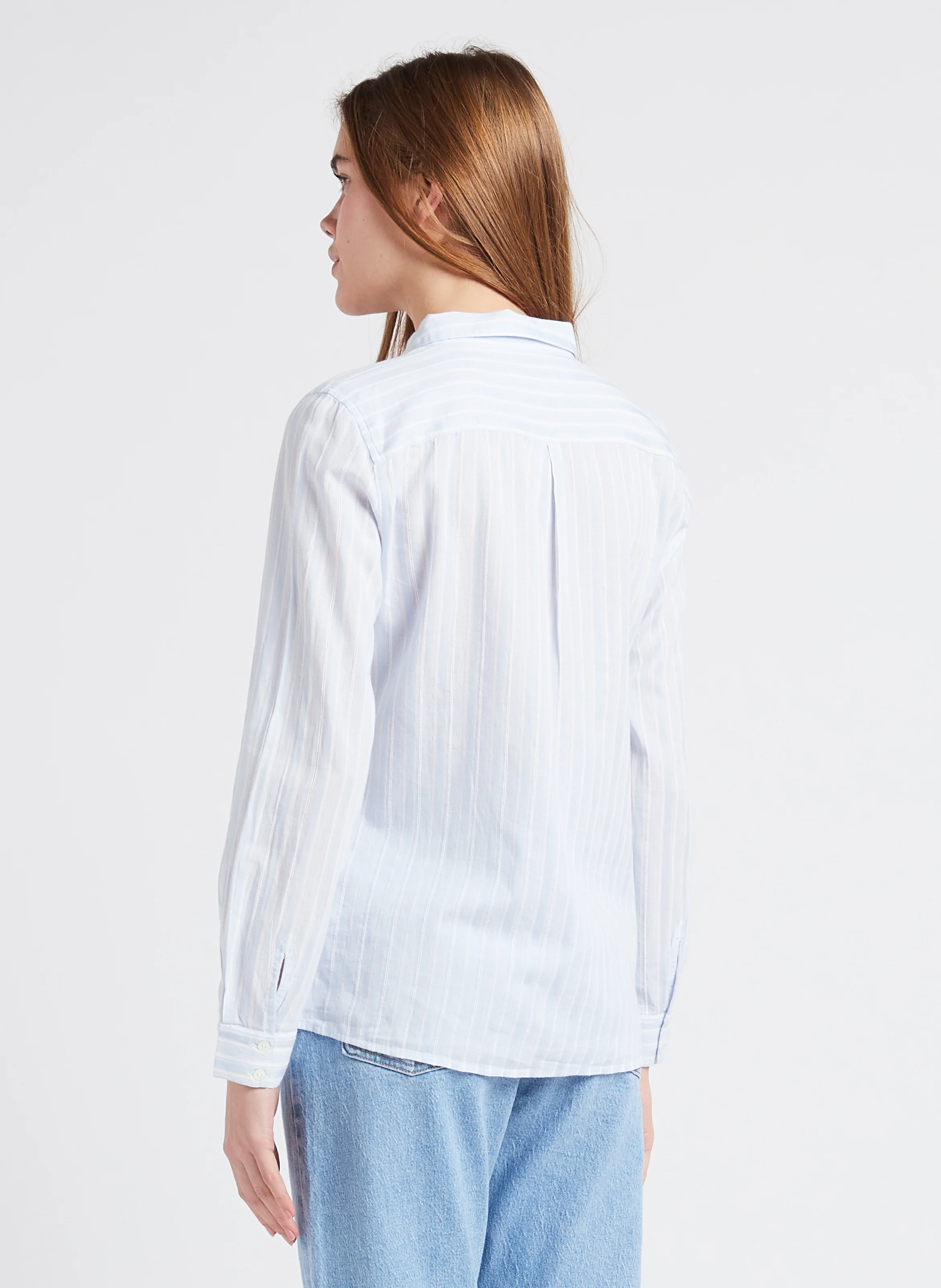 SCHERIF - Chemise droite col classique à rayures en coton | Bleu