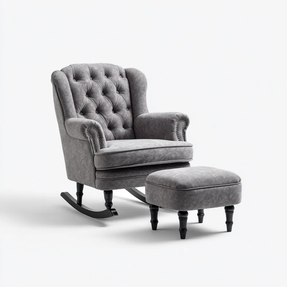Schaukelstuhl mit Fußhocker Stoff 95x90x105 cm – Grau – Klassisches Design