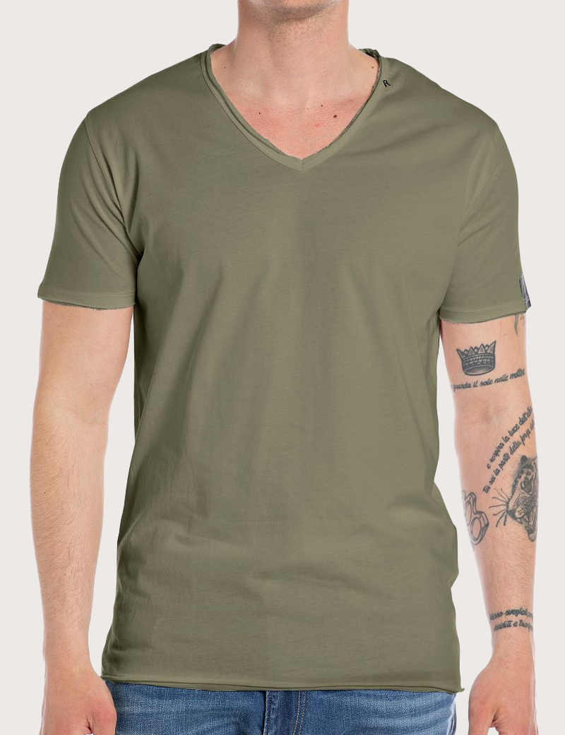 REPLAY T-SHIRT HOMME MANCHES COURTES COL V KAKI CLAIR