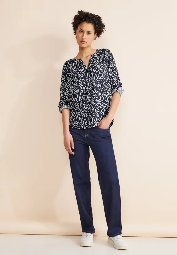Print Viskosebluse - deep blue